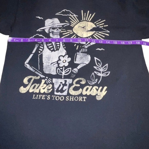 Life’s Too Short Take It Easy Mens Crewneck T Shirt Tee Graphic Skeleton Medium - Picture 6 of 10